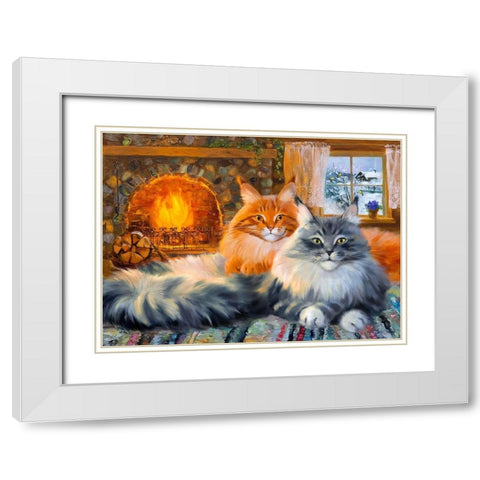 By the fireplace. In the country White Modern Wood Framed Art Print with Double Matting by Kotinova, Galina