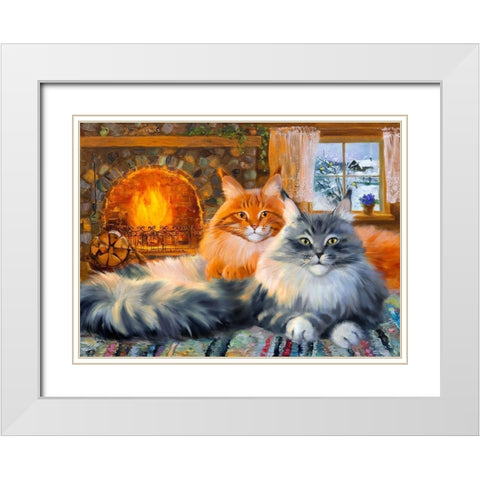 By the fireplace. In the country White Modern Wood Framed Art Print with Double Matting by Kotinova, Galina