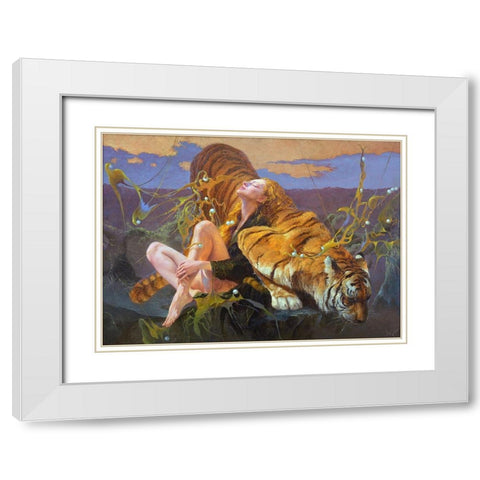 Pearl hunters White Modern Wood Framed Art Print with Double Matting by Klapoukh, Yury