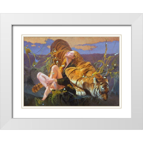 Pearl hunters White Modern Wood Framed Art Print with Double Matting by Klapoukh, Yury