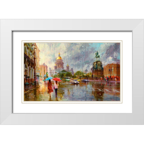 Summer rain in St. Petersburg White Modern Wood Framed Art Print with Double Matting by Kovalev, Vladimir
