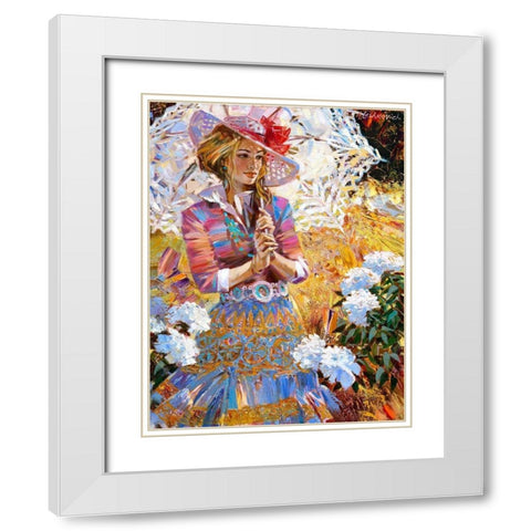 Girl with an openwork umbrella White Modern Wood Framed Art Print with Double Matting by Lashkevich, Alexey