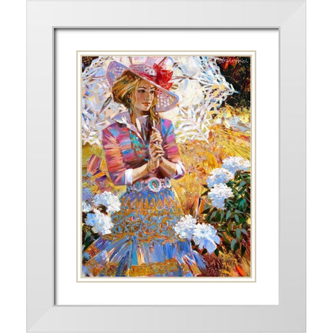 Girl with an openwork umbrella White Modern Wood Framed Art Print with Double Matting by Lashkevich, Alexey