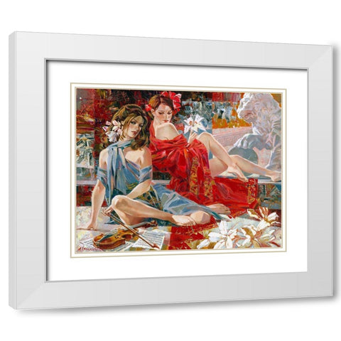 Music lessons White Modern Wood Framed Art Print with Double Matting by Lashkevich, Alexey