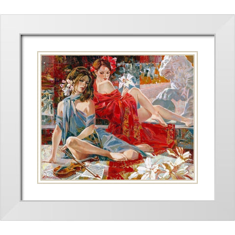 Music lessons White Modern Wood Framed Art Print with Double Matting by Lashkevich, Alexey