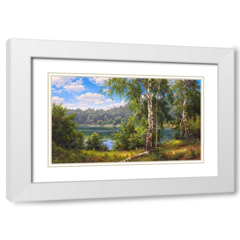 Forest lake White Modern Wood Framed Art Print with Double Matting by Prishchepa, Igor