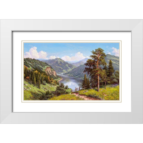 Mountain valley White Modern Wood Framed Art Print with Double Matting by Prishchepa, Igor