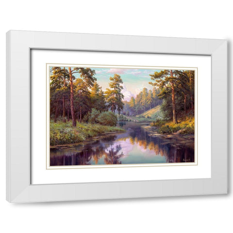 Forest river White Modern Wood Framed Art Print with Double Matting by Prishchepa, Igor