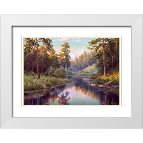 Forest river White Modern Wood Framed Art Print with Double Matting by Prishchepa, Igor