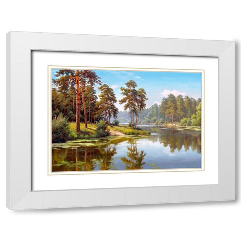 Pines by the water White Modern Wood Framed Art Print with Double Matting by Prishchepa, Igor