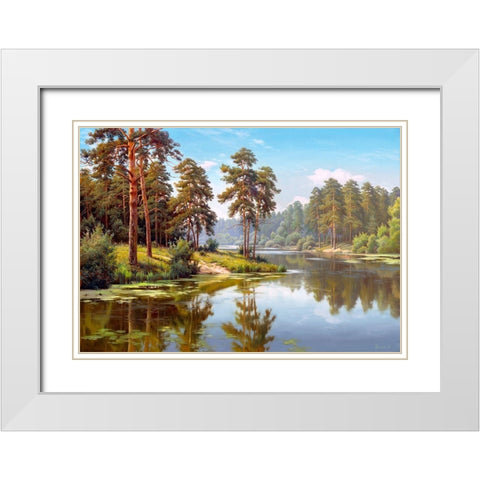 Pines by the water White Modern Wood Framed Art Print with Double Matting by Prishchepa, Igor