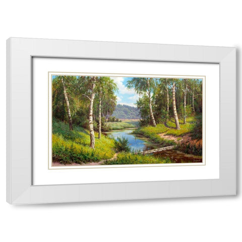 Small bridge over the river White Modern Wood Framed Art Print with Double Matting by Prishchepa, Igor