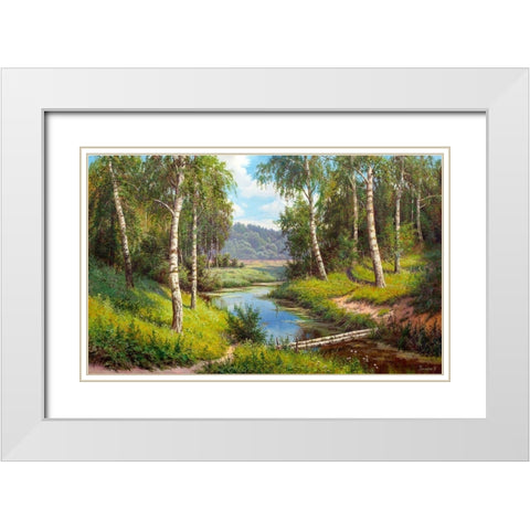 Small bridge over the river White Modern Wood Framed Art Print with Double Matting by Prishchepa, Igor