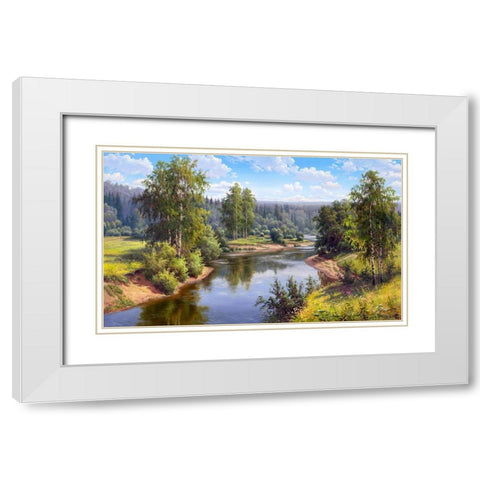 Flowing river White Modern Wood Framed Art Print with Double Matting by Prishchepa, Igor
