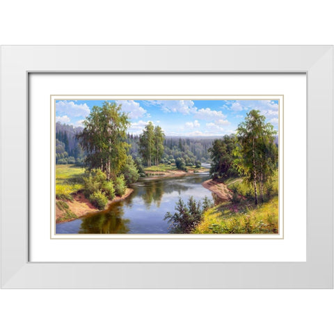 Flowing river White Modern Wood Framed Art Print with Double Matting by Prishchepa, Igor