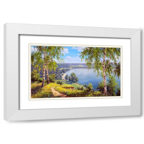 On the river bank White Modern Wood Framed Art Print with Double Matting by Prishchepa, Igor