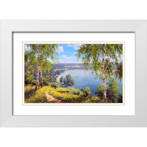 On the river bank White Modern Wood Framed Art Print with Double Matting by Prishchepa, Igor