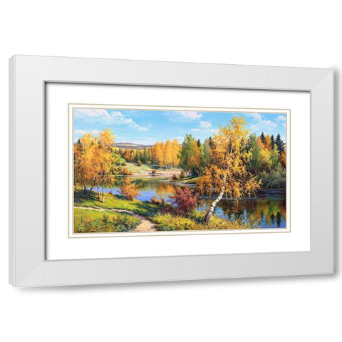 Golden autumn White Modern Wood Framed Art Print with Double Matting by Prishchepa, Igor