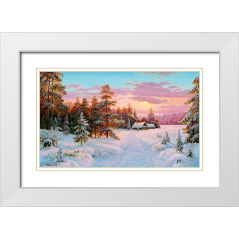 The road to the house White Modern Wood Framed Art Print with Double Matting by Potapov, Vitaly