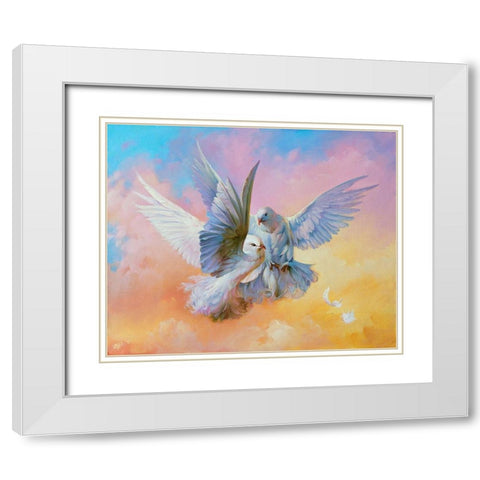 Doves White Modern Wood Framed Art Print with Double Matting by Romanov, Roman