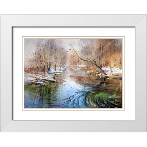 April White Modern Wood Framed Art Print with Double Matting by Romanov, Roman