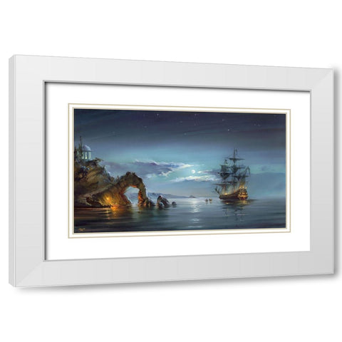 Moonlight night White Modern Wood Framed Art Print with Double Matting by Romanov, Roman