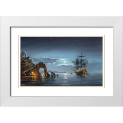 Moonlight night White Modern Wood Framed Art Print with Double Matting by Romanov, Roman