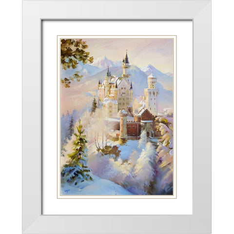 Neuschwanstein White Modern Wood Framed Art Print with Double Matting by Romanov, Roman