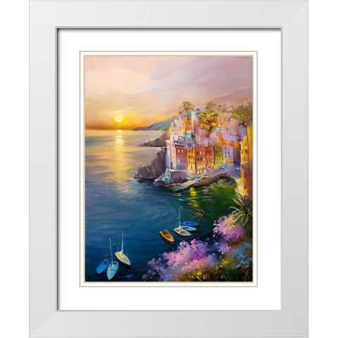 Riomaggiore White Modern Wood Framed Art Print with Double Matting by Romanov, Roman