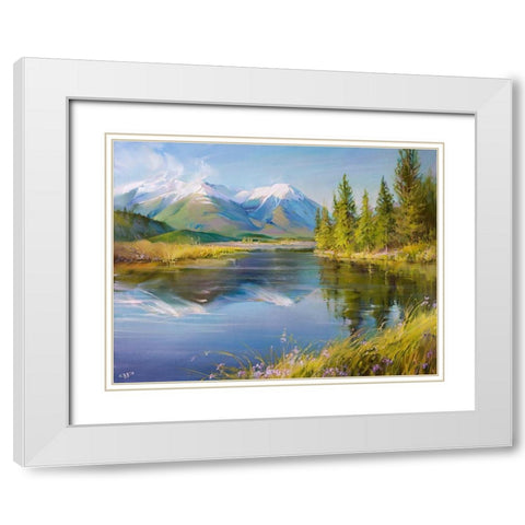Mountain landscape White Modern Wood Framed Art Print with Double Matting by Romanov, Roman