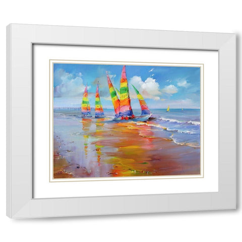 Saint Jean de Monts White Modern Wood Framed Art Print with Double Matting by Romanov, Roman