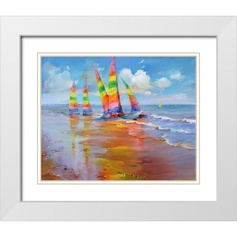 Saint Jean de Monts White Modern Wood Framed Art Print with Double Matting by Romanov, Roman