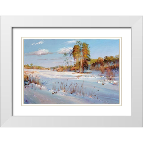 Pines White Modern Wood Framed Art Print with Double Matting by Romanov, Roman
