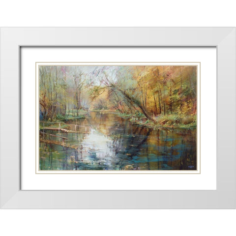 Lake Blue White Modern Wood Framed Art Print with Double Matting by Romanov, Roman