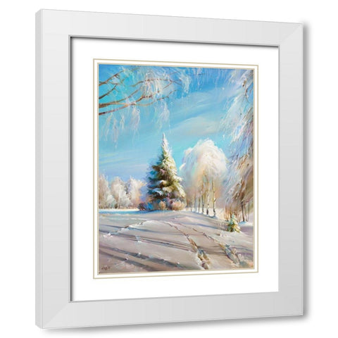 Winter day White Modern Wood Framed Art Print with Double Matting by Romanov, Roman
