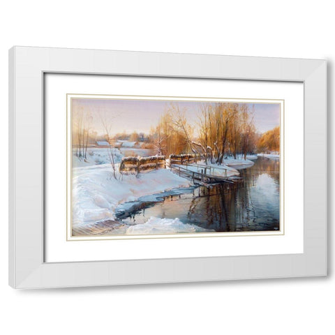 Winter lake White Modern Wood Framed Art Print with Double Matting by Romanov, Roman