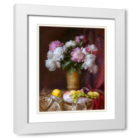 Peonies White Modern Wood Framed Art Print with Double Matting by Sevryukov, Dmitry