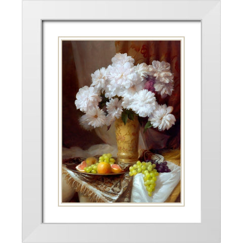 Still-life with a peonies White Modern Wood Framed Art Print with Double Matting by Sevryukov, Dmitry