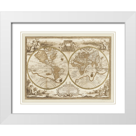 Mappa del Globo Terraqueo White Modern Wood Framed Art Print with Double Matting by Anonymous