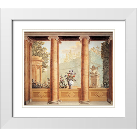 Colonnato con veduta White Modern Wood Framed Art Print with Double Matting by Del Moro, Giuseppe