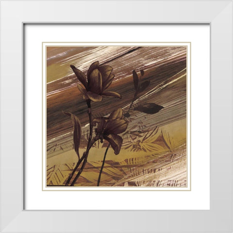 Fleurs dor II White Modern Wood Framed Art Print with Double Matting by Brochard, Anne