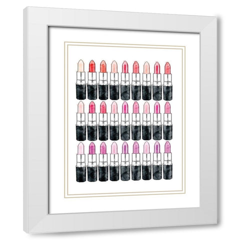 Lipsticks White Modern Wood Framed Art Print with Double Matting by Greenwood, Amanda