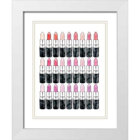 Lipsticks White Modern Wood Framed Art Print with Double Matting by Greenwood, Amanda