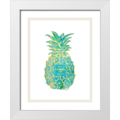 Green Gold Pineapple White Modern Wood Framed Art Print with Double Matting by Greenwood, Amanda