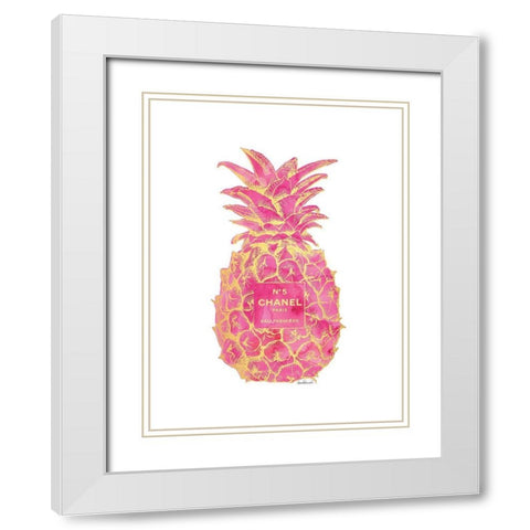 Pink Gold Pineapple White Modern Wood Framed Art Print with Double Matting by Greenwood, Amanda