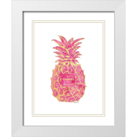 Pink Gold Pineapple White Modern Wood Framed Art Print with Double Matting by Greenwood, Amanda