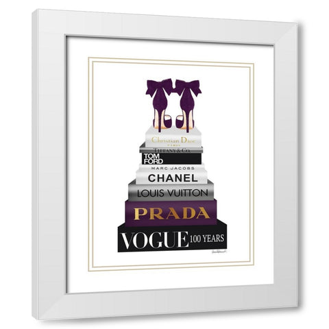 Book Stack Metallic Purple White Modern Wood Framed Art Print with Double Matting by Greenwood, Amanda