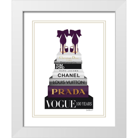 Book Stack Metallic Purple White Modern Wood Framed Art Print with Double Matting by Greenwood, Amanda