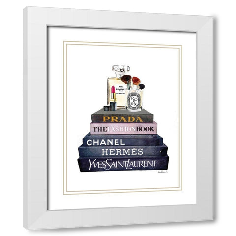 Book Stack Makeup White Modern Wood Framed Art Print with Double Matting by Greenwood, Amanda
