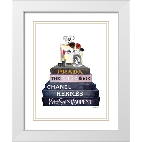 Book Stack Makeup White Modern Wood Framed Art Print with Double Matting by Greenwood, Amanda